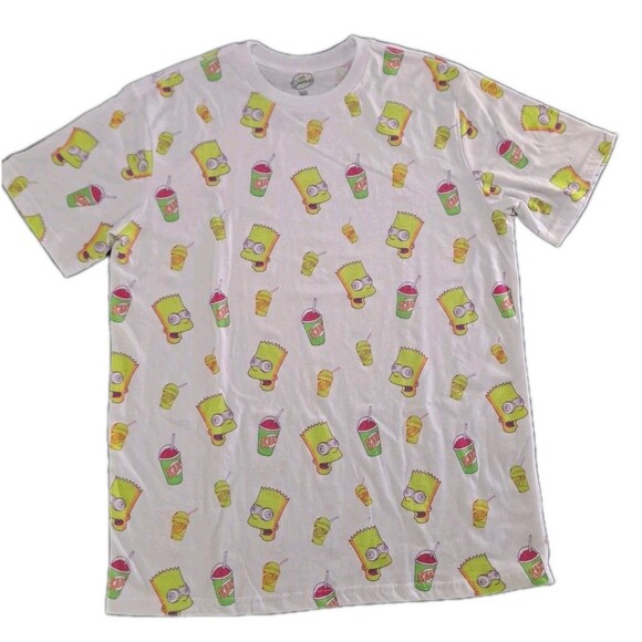 The Simpsons Bart Squishee T-Shirt Men’s Large White All Over Print Slurpee - Picture 1 of 6
